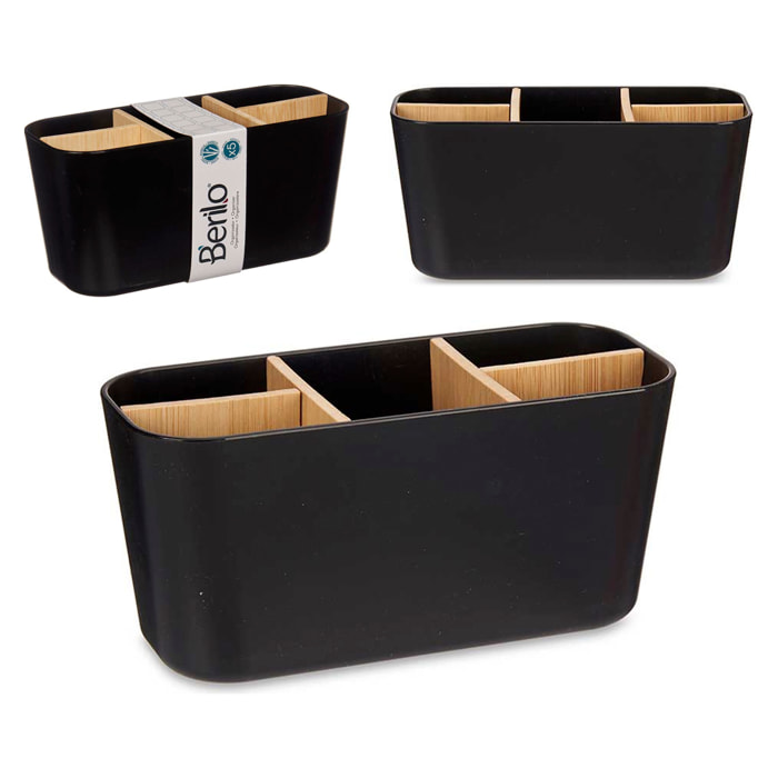 Organizzatore ovale nero in bambù con 5 scomparti.