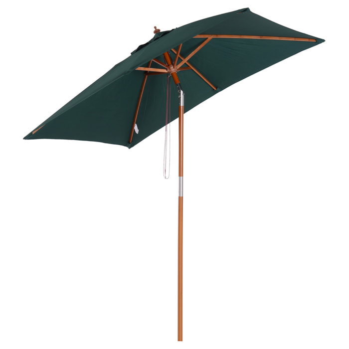 Parasol rectangulaire inclinable bois polyester haute densité 2L x 1,5l x 2,3H m vert foncé