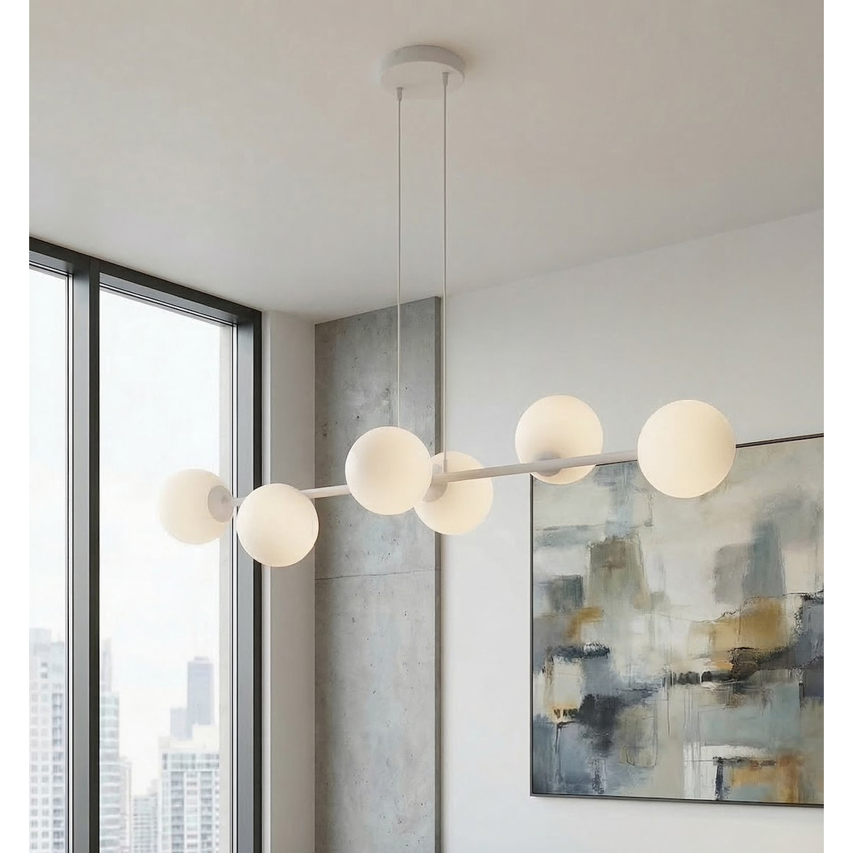 Lampada a sospensione Magnus in acciaio grigio e vetro