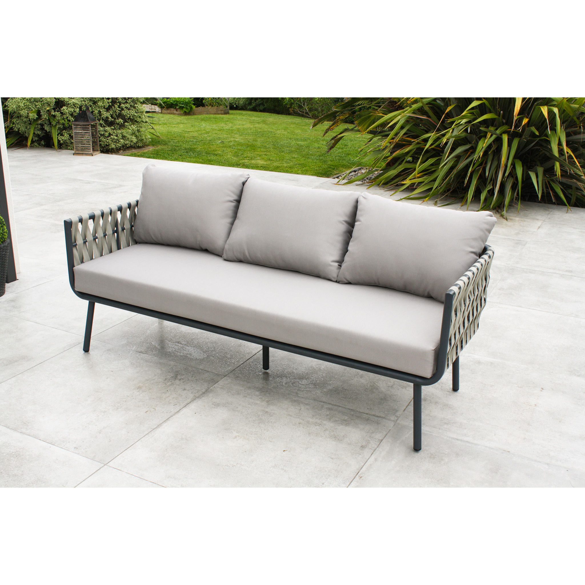 ANTIBES - Salon de jardin 5 places avec lanières de tissu tressées