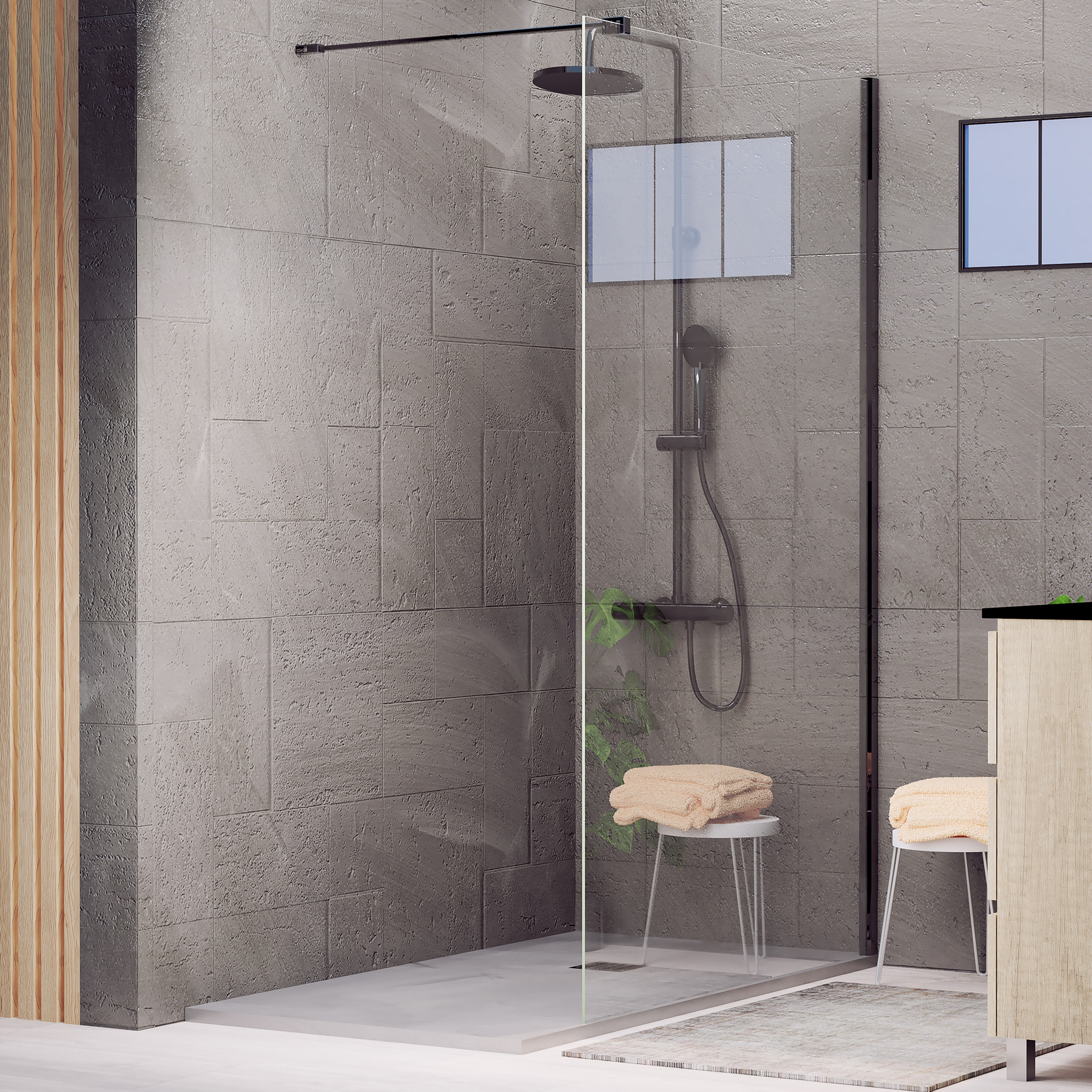Paroi de Douche | Panneau Fixe | 120 X 195 cm | Profil Noir | Verre Tempéré de 8 mm d'Épaisseur | Traitement Anti-Calcaire | Alday