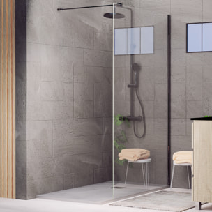 Paroi de Douche | Panneau Fixe | 120 X 195 cm | Profil Noir | Verre Tempéré de 8 mm d'Épaisseur | Traitement Anti-Calcaire | Alday