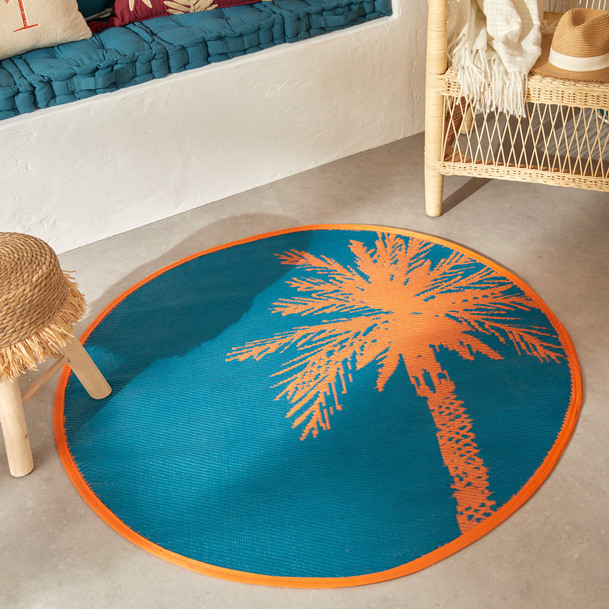 Tapis d'extérieur "Yucatan" bleu canard D120cm