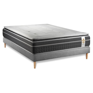 Ensemble Matelas Trente PLUS - 30cm - Hybride - Effet nuage avec surmatelas intégré - Sommier Tapissier Gris
