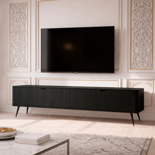 Mobile Porta TV Con 2 Ante A Ribalta Finitura Cannettato Mobiletto Design Moderno Elegante Piedini Slanciati Soggiorno Camera  200 x 51 x 38 cm nero
