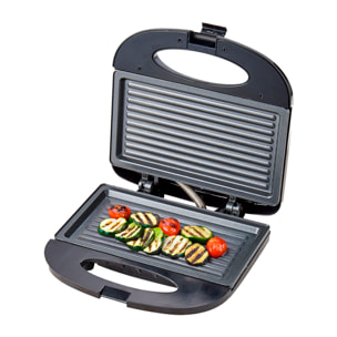 Grill elettrico portatile da 750W. Area di cottura antiaderente con chiusura a clip e luci LED.