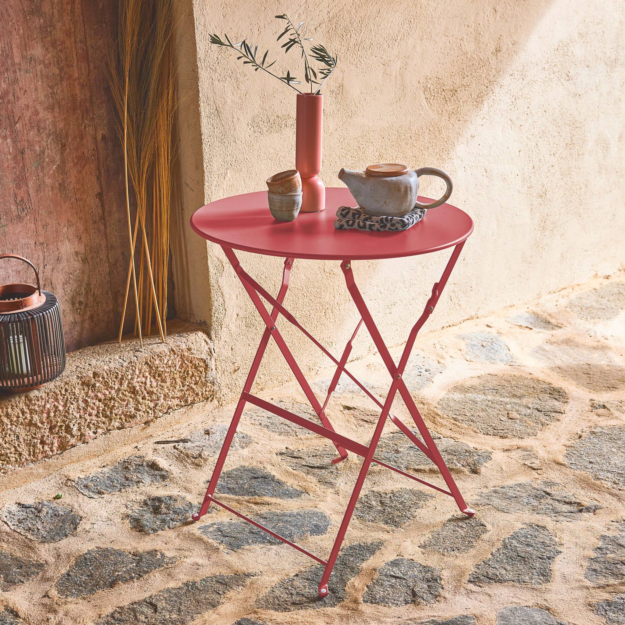 Table de jardin bistrot ronde Ø60cm pliable en acier thermolaqué
