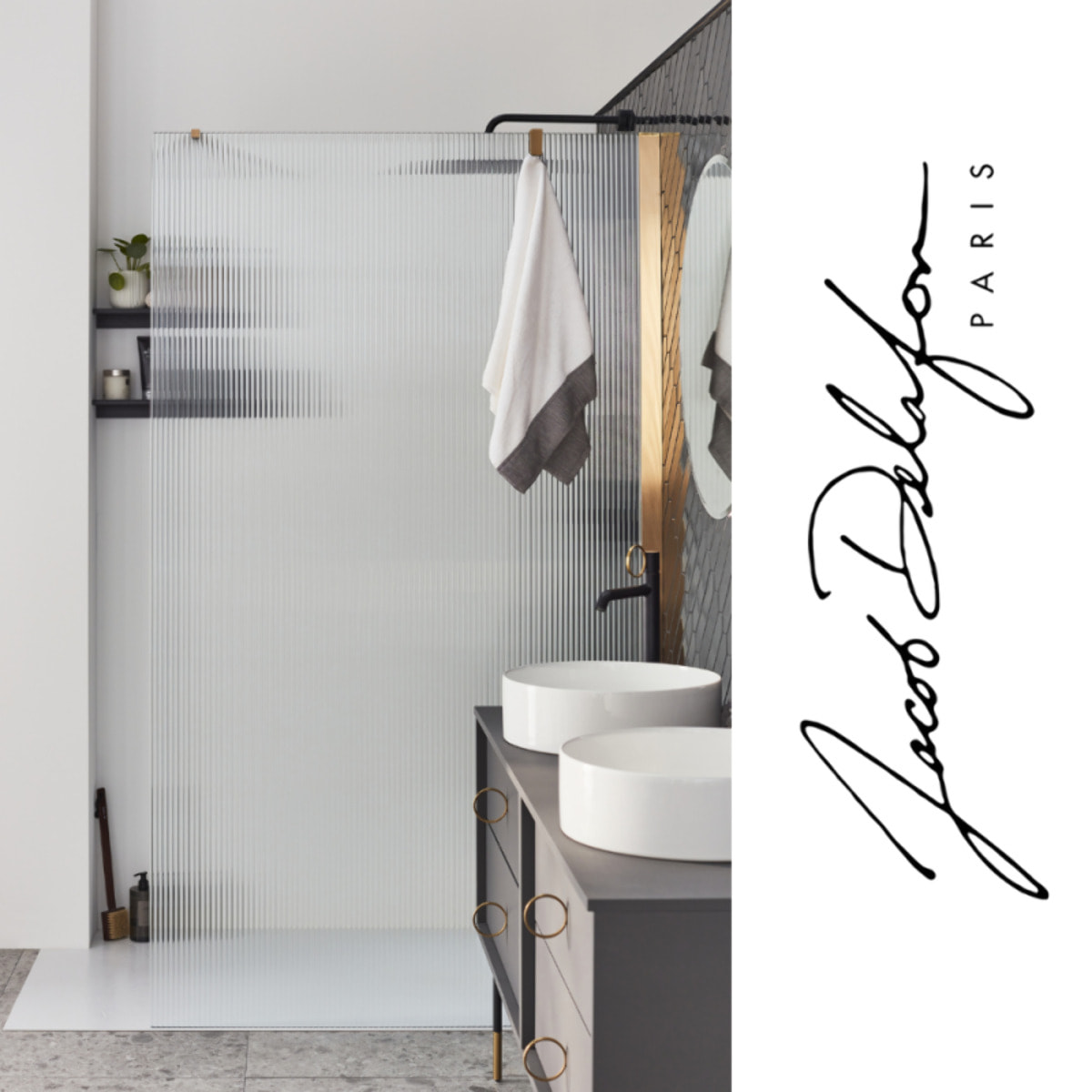 Paroi de douche Contra flute 100cm + kit profilé Laiton brossé