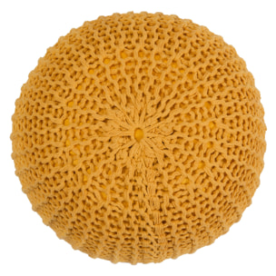 Pouf tricot rond en coton jaune moutarde D40 cm - Elisa