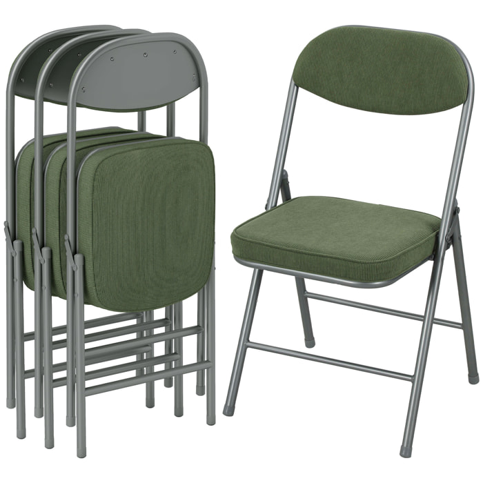 Lot de 4 chaises pliantes acier velours côtelé vert