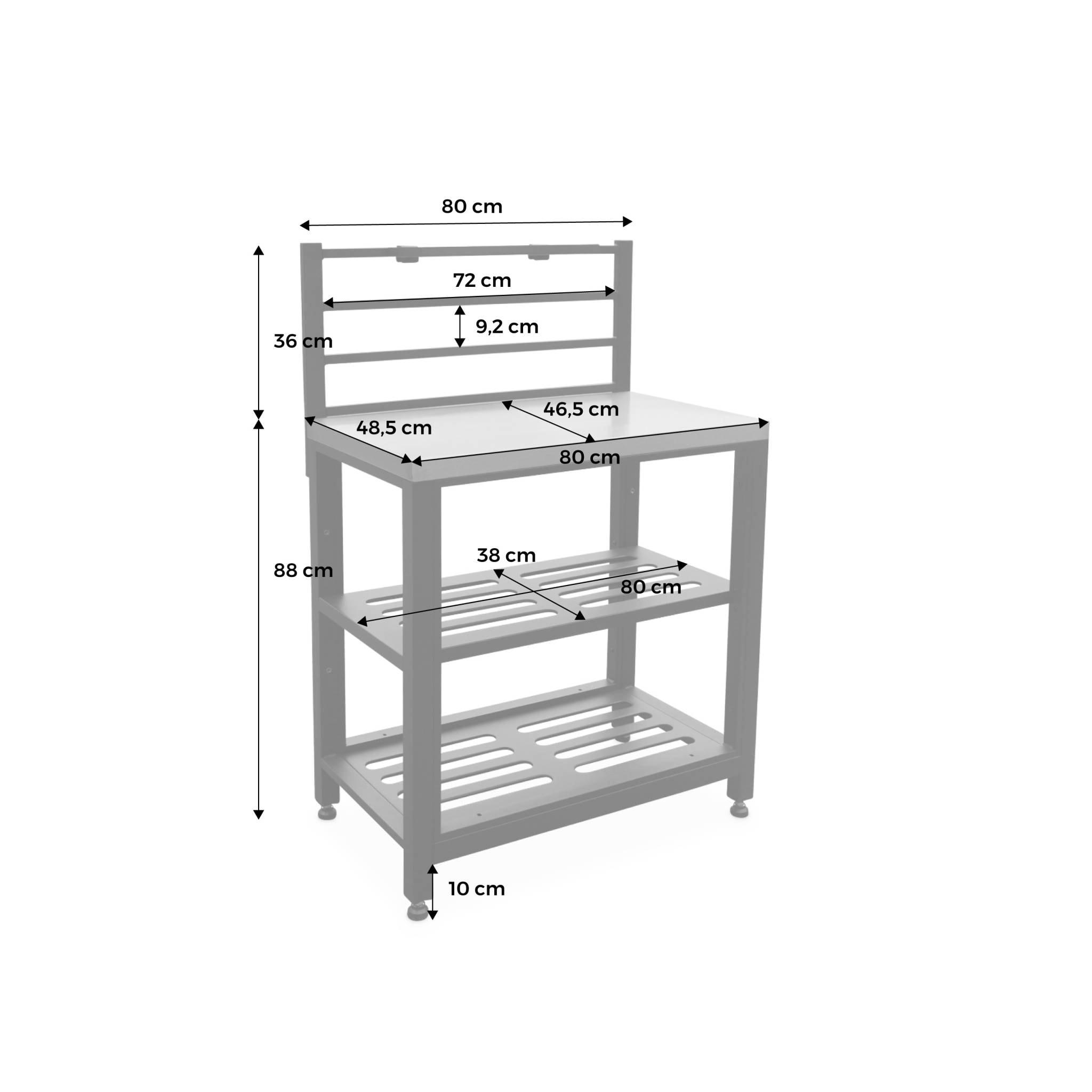 Cuisine extérieure en acier L80cm avec 2 étagères de rangement