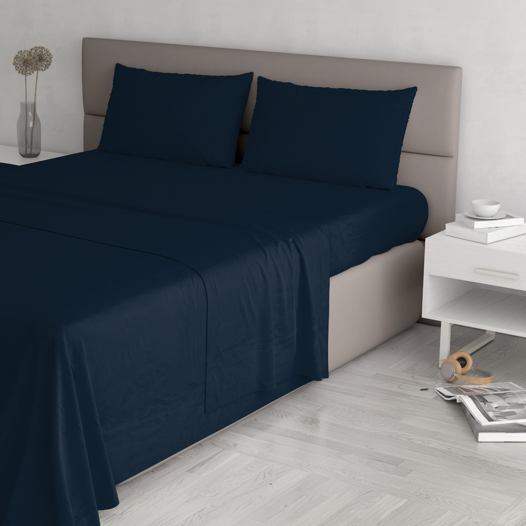 COMPLETO LETTO MAX COLOR, 100% Cotone, Made in Italy - BLU SCURO
