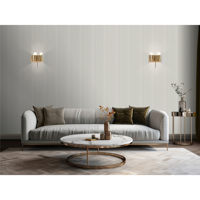 Papier peint rayures fines tissées beige ivoire