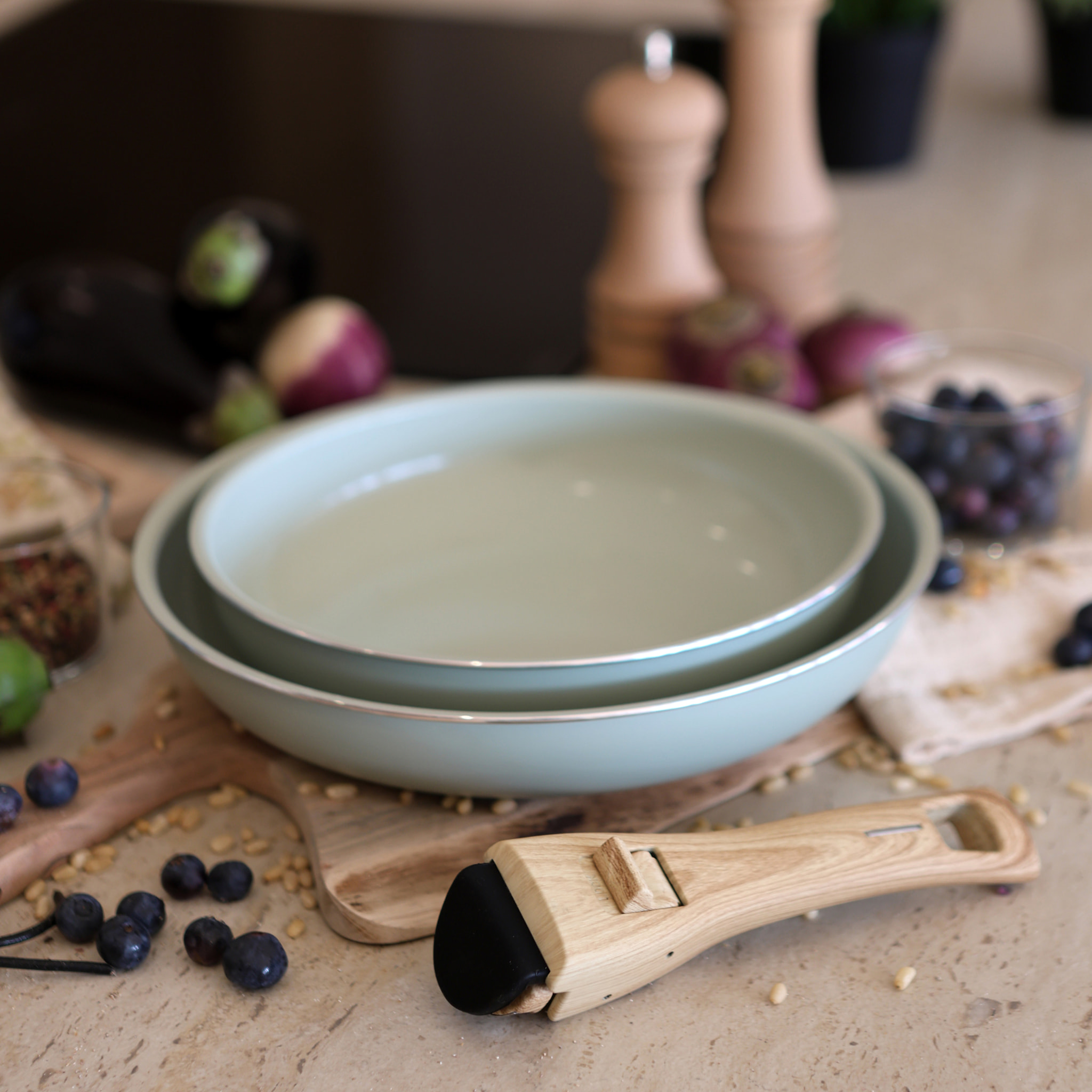 Lot de 2 poêles céladon revêtement céramique - Tous feux COLORAMA