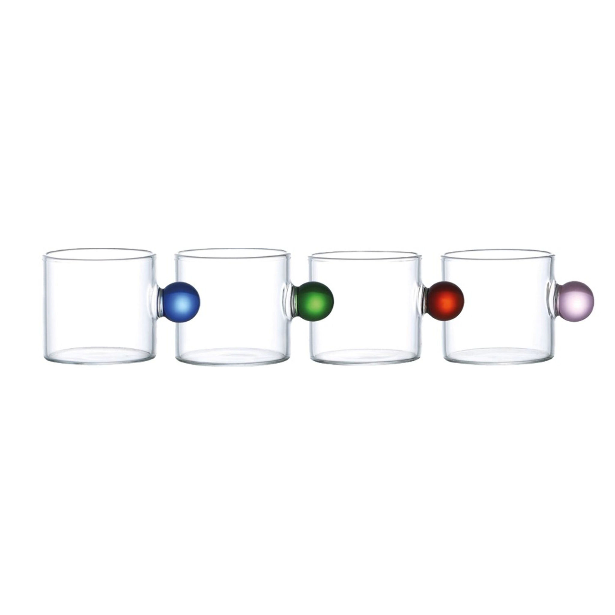 Mugs en verre avec poignée boule colorée 350ml - lot de 4