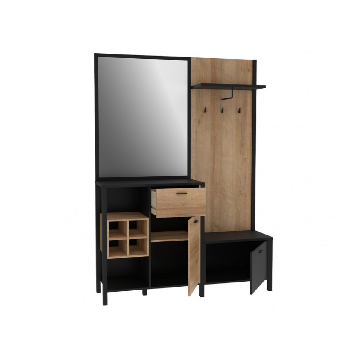 Vestiaire en bois effet chêne avec rangements et miroir - ROCK
