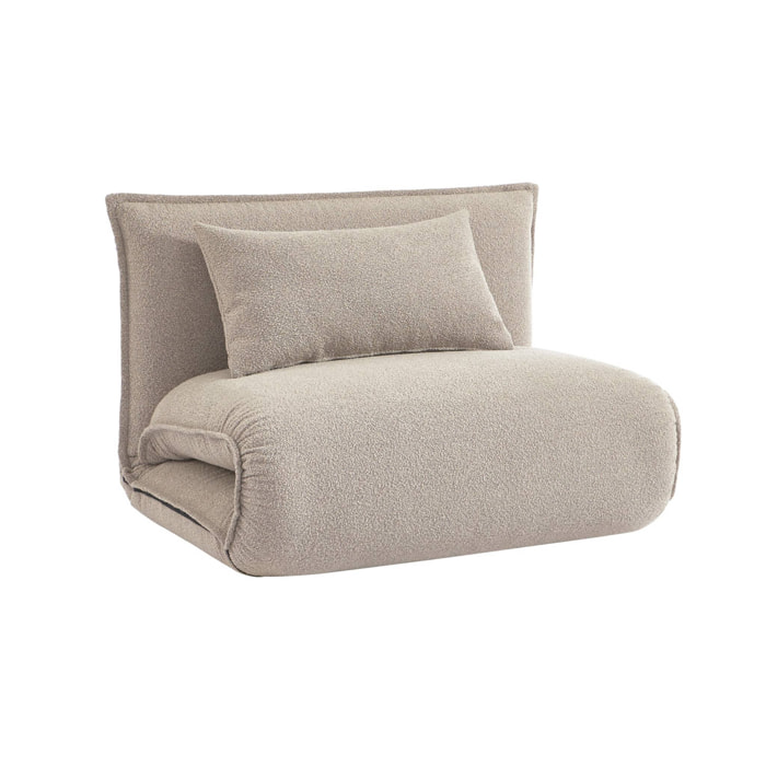 Chauffeuse convertible 1 place en bouclette texturée beige L 99 x P 80 x  H 66 cm - Fleeep