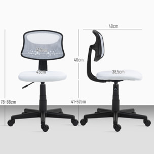 Silla de Oficina sin Brazos Silla de Escritorio Giratoria con Respaldo de Malla Transpirable Altura Ajustable Silla de Despacho Carga 120 kg Blanco