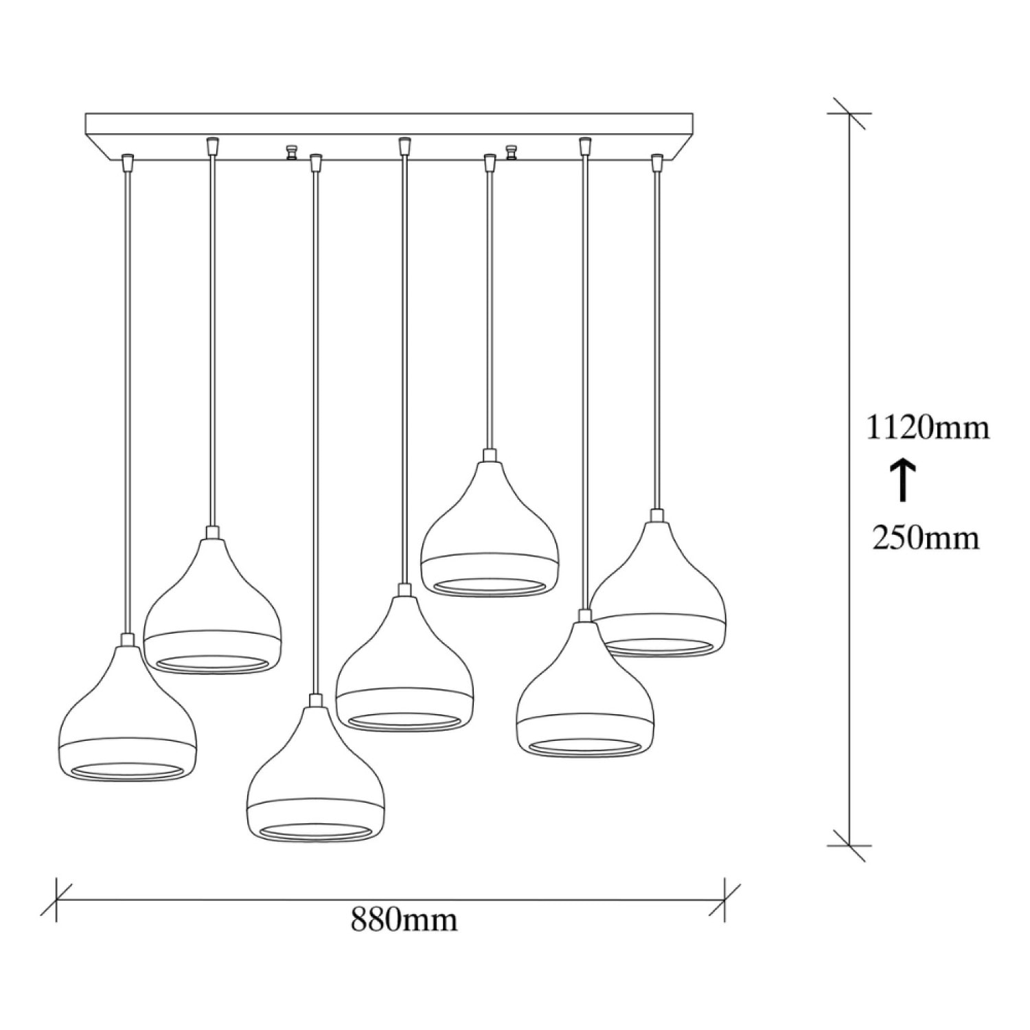 Suspension filaire noire et cuivrée 7 lampes ROSARIO