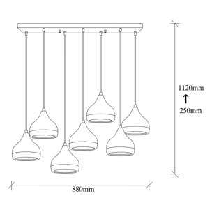 Suspension filaire noire et cuivrée 7 lampes ROSARIO