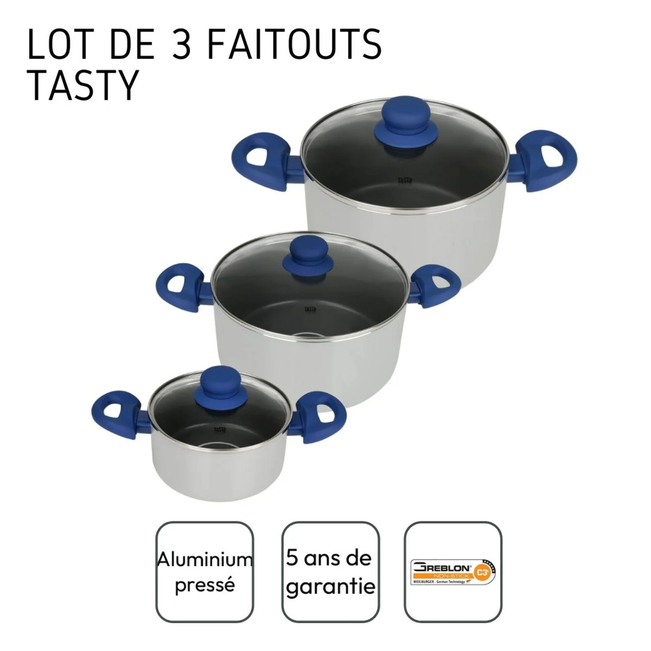 Set de 3 Faitout avec doseur d'huile et couvercle 16cm / 20cm / 24cm Tasty Casserole