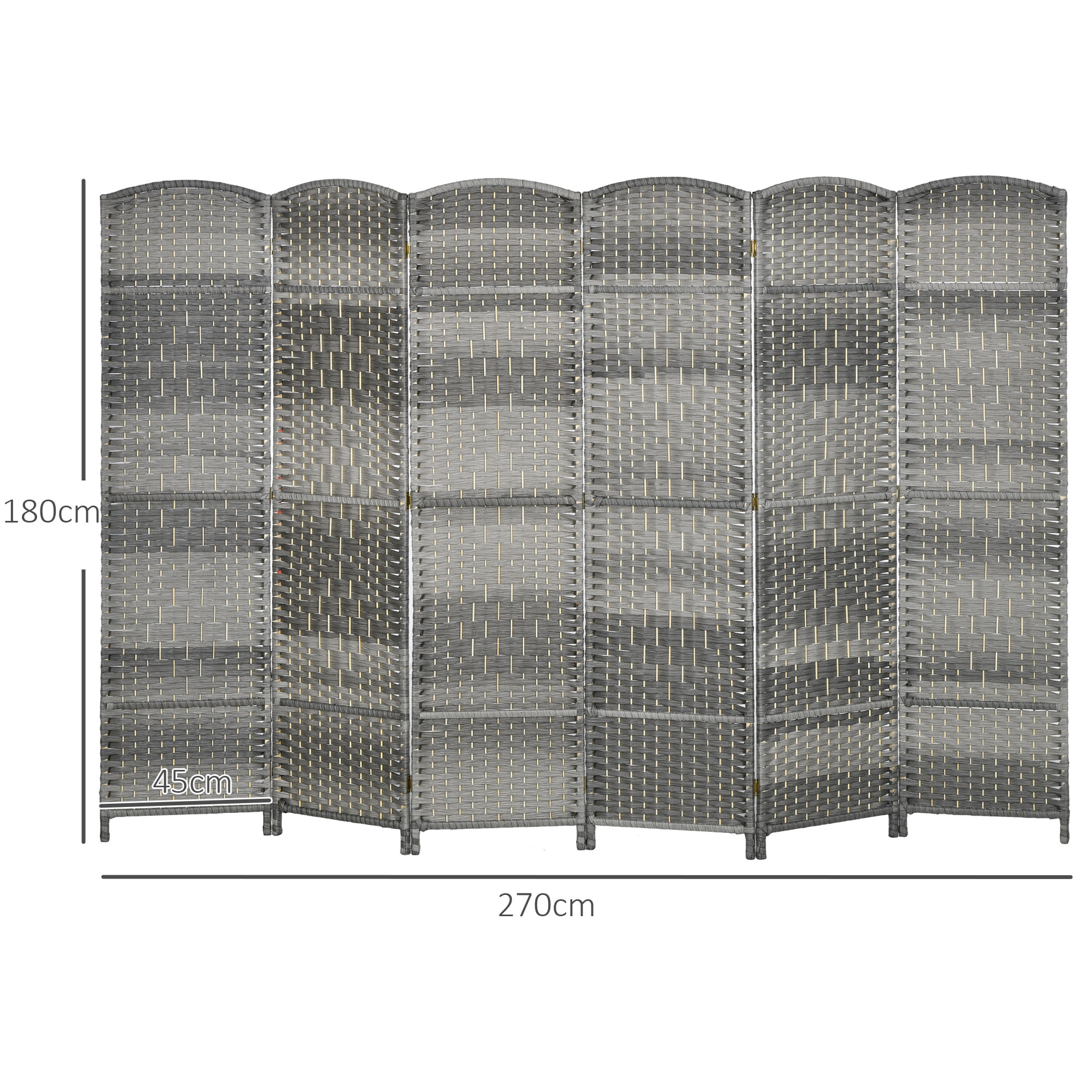 Separador de Ambientes de 6 Paneles Biombo Plegable 270x180 cm Pantalla de Privacidad de Polipropileno para Oficina Dormitorio Gris Mixto