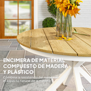 Mesa de Jardín Redonda Mesa de Terraza Exterior Ø118x74 cm con Estructura de Aluminio Patas Cruzadas y Encimera de Listones Carga 70 kg para Patio Balcón Teca