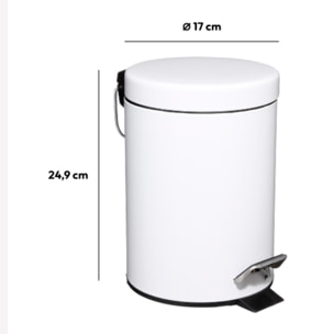 Poubelle ronde métal 3L Blanc Colorama