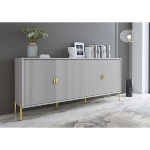 Madia Moderna Credenza In Melaminico Opaco Con 4 Ante E Piedini Alti Mobile Contenitore Design Soggiorno Salotto Sala Pranzo 203 x 49 x 87 Cm Grigio