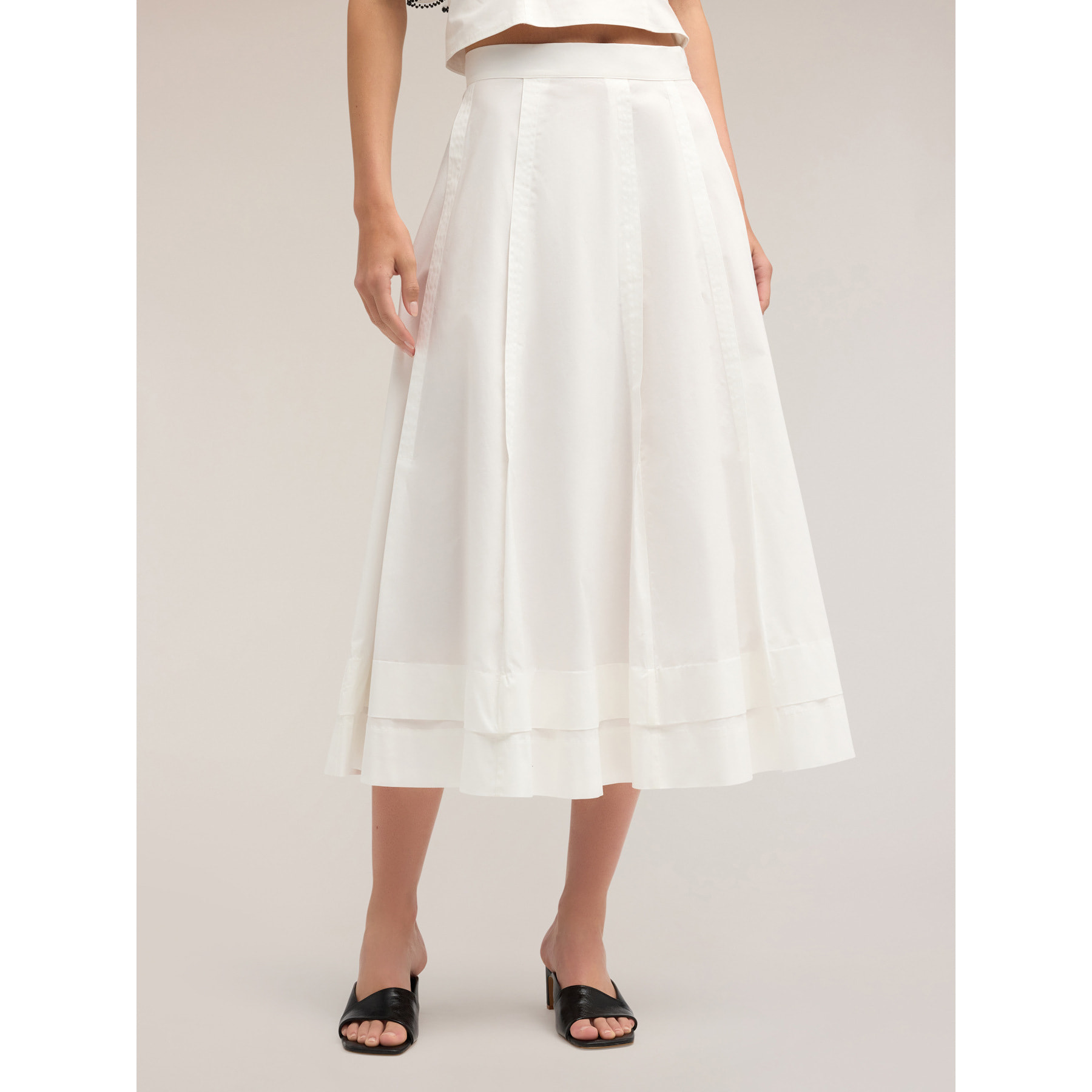 Motivi - Falda plisada de popelina con vuelo - Blanco