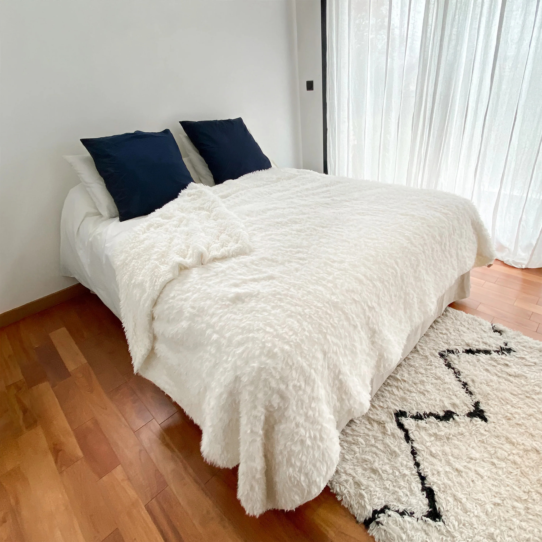 Plaid couverture imitation poils longs 220x240cm 450g/m² - Longwool naturel