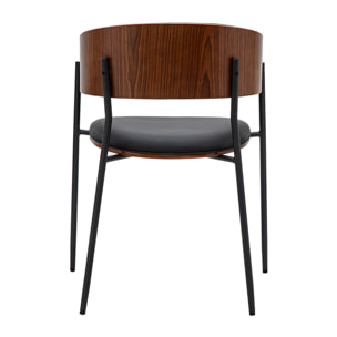 Chaise design noire et bois foncé noyer DANTE