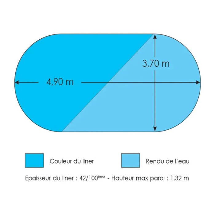 Liner bleu pour piscine métal intérieur 4,90 x 3,70 x 1,32 m