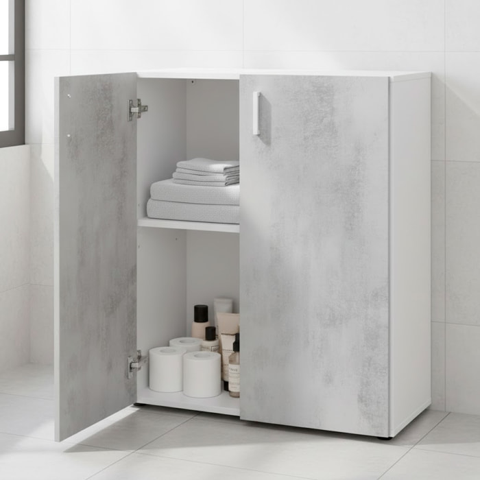 Armadietto Multiuso Armadio Basso A 2 Ante Mobile Salvaspazio Con Ripiani Regolabili Bagno Lavanderia Ripostiglio 80x37x92 Cm Bianco E Grigio Cemento