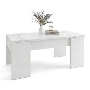 Mesa de centro elevable con almacenaje en blanco artik y efecto mármol blanco mate 100x45-56 cm Vita Blanco Artik (Blanco Mate) - Mármol Blanco Mate