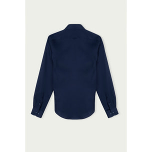 Camicia Uomo 1 Bottone Italiano Slim Satin Unito Blu