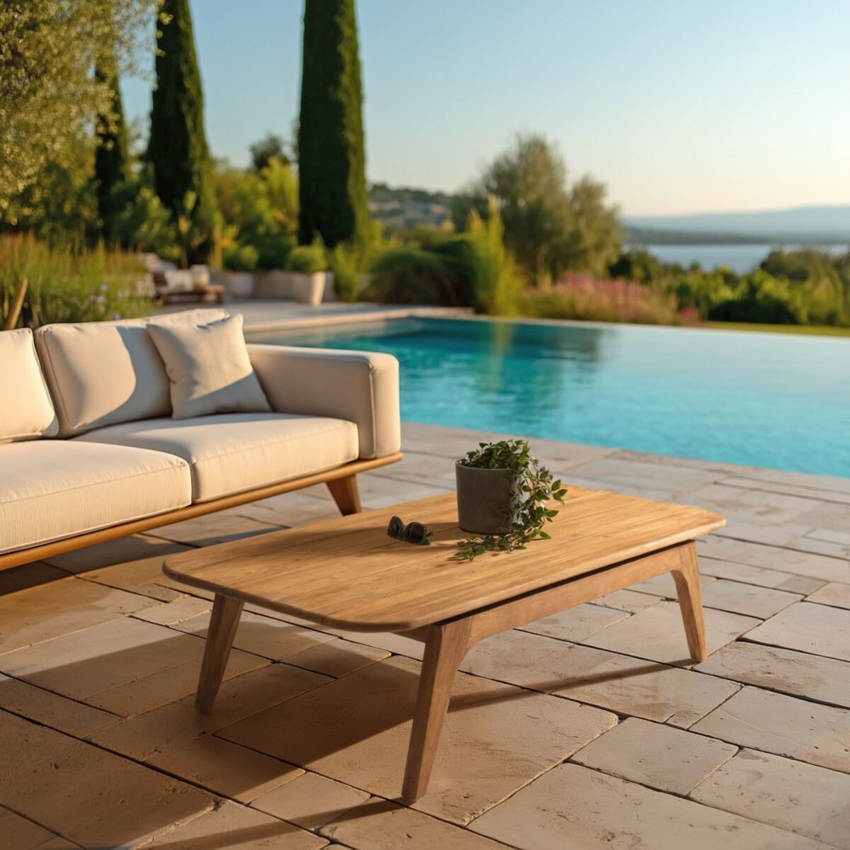 COLINE - Table basse de jardin 130x70cm en bois de teck recyclé