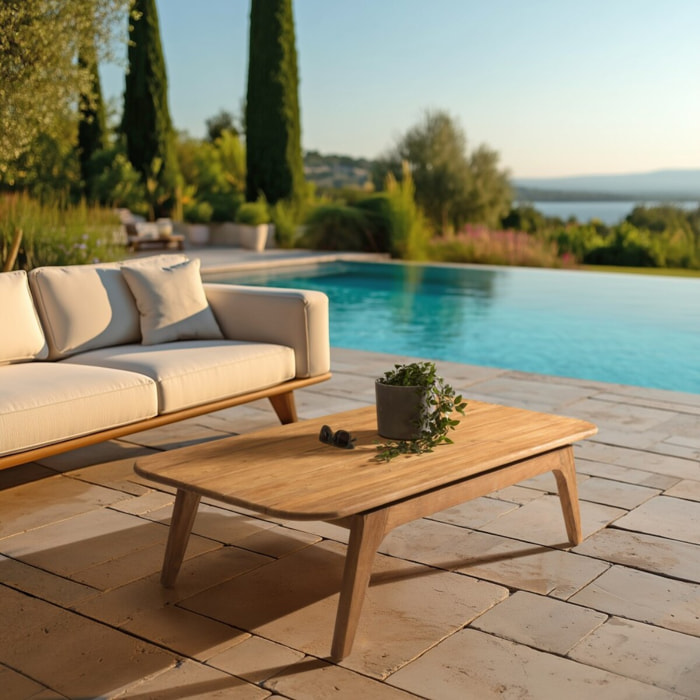 COLINE - Table basse de jardin 130x70cm en bois de teck recyclé
