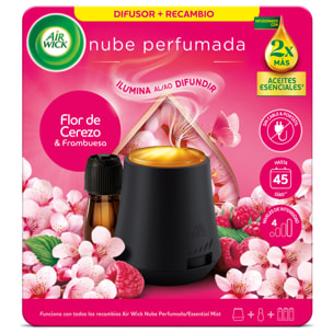 Air Wick Essential Mist - Ambientador difusor aceites esenciales para casa con aroma a Flor de Cerezo y Frambuesa - Aparato y Recambio