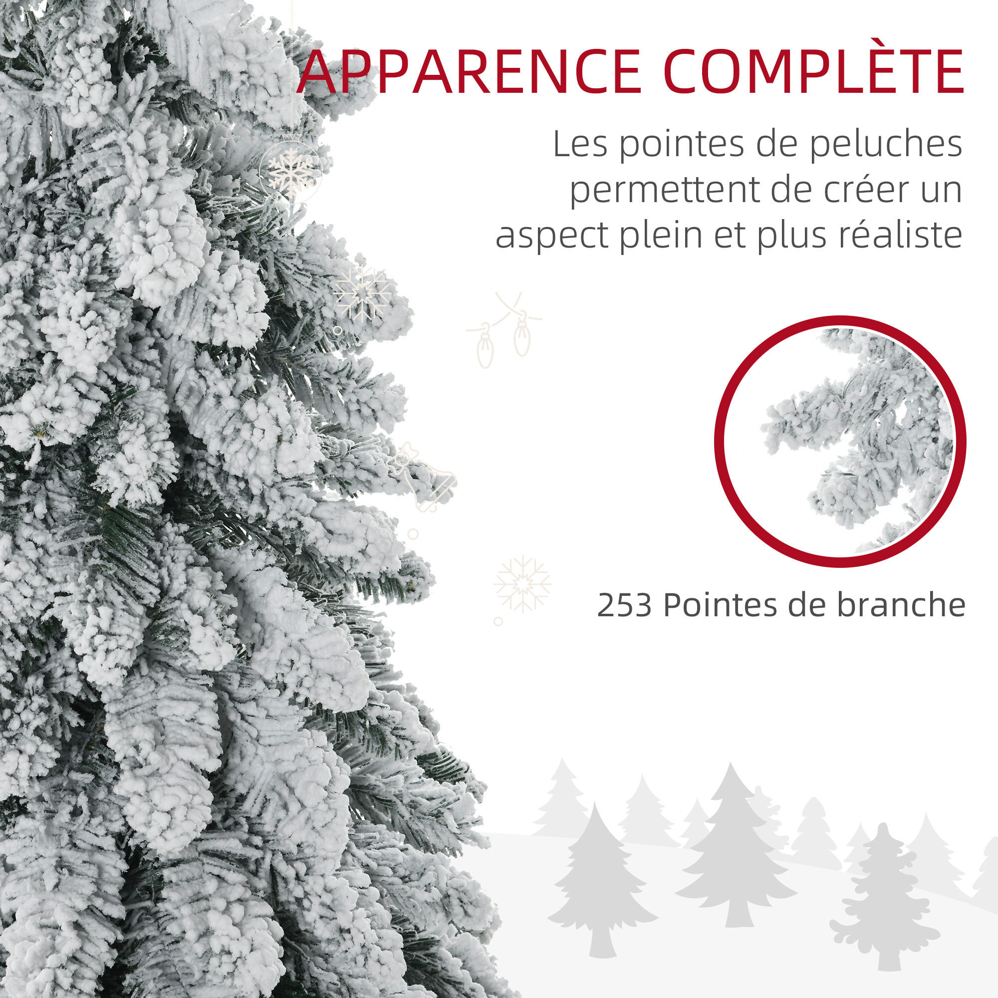 Arbre de Noël artificiel sapin de Noël avec support en acier 253 branches enneigées socle pliable hauteur 135 cm vert