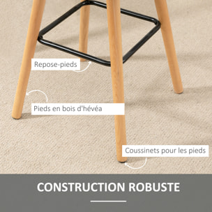 Lot de 2 tabourets de bar style scandinave effet capitonné - chaises de bar - bois effet lin gris