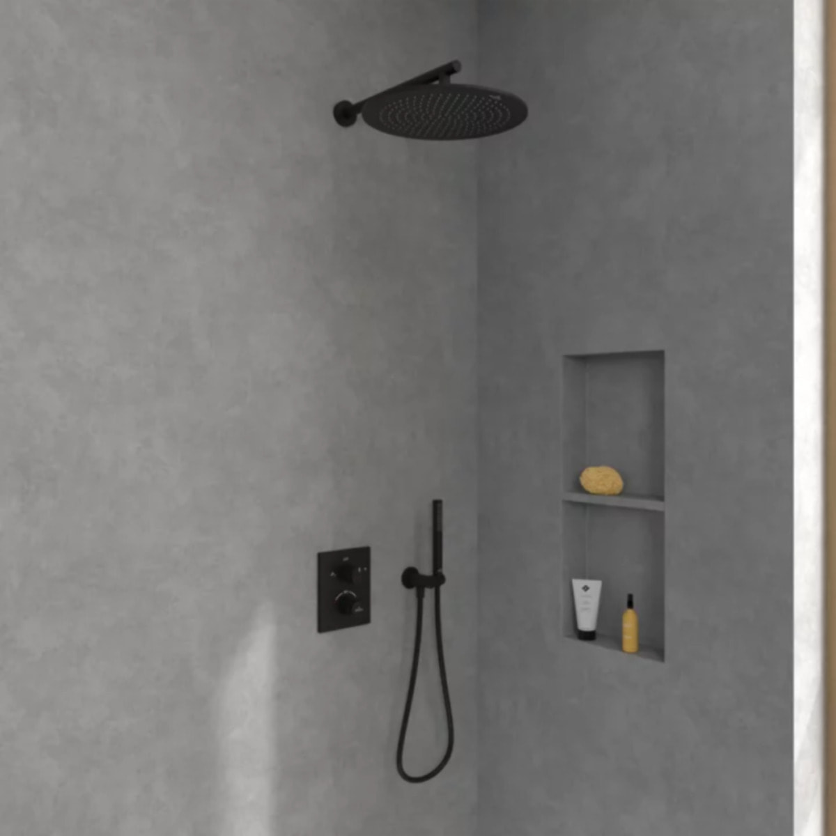 Façade thermostatique 2 voies Universal rectangle Noir mat + corps encastré