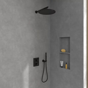 Façade thermostatique 2 voies Universal rectangle Noir mat + corps encastré