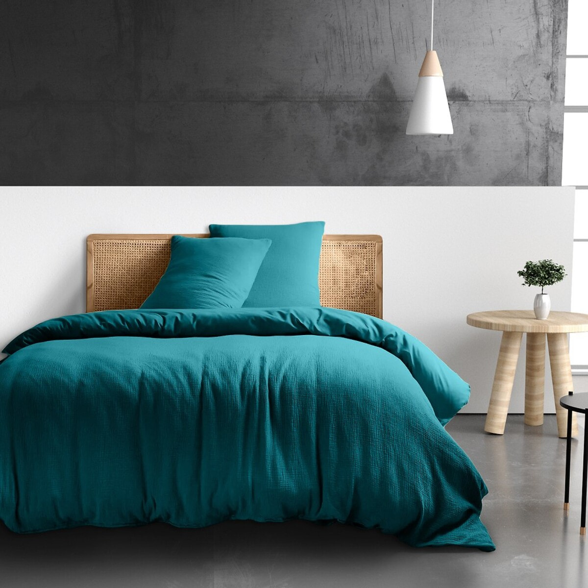 Paire de Taies D'oreiller 100% Gaze De Coton Bleu Enamel