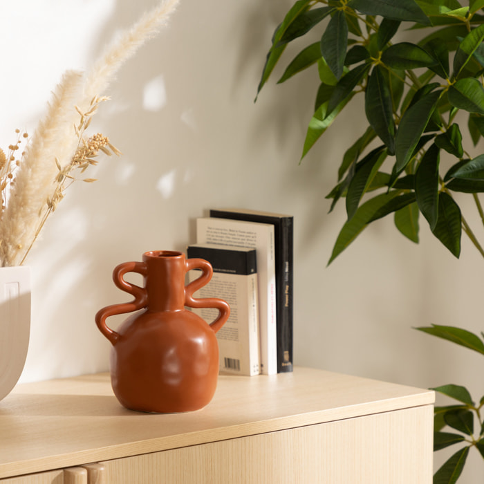 Vase en céramique H20cm marron cannelle
