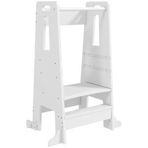 Torre de Aprendizaje Taburete de Aprendizaje para Niños de +3 Años con Pedal Altura Ajustable en 3 Niveles y Barrera de Seguridad para Baño Cocina 45x47,5x91 cm Blanco