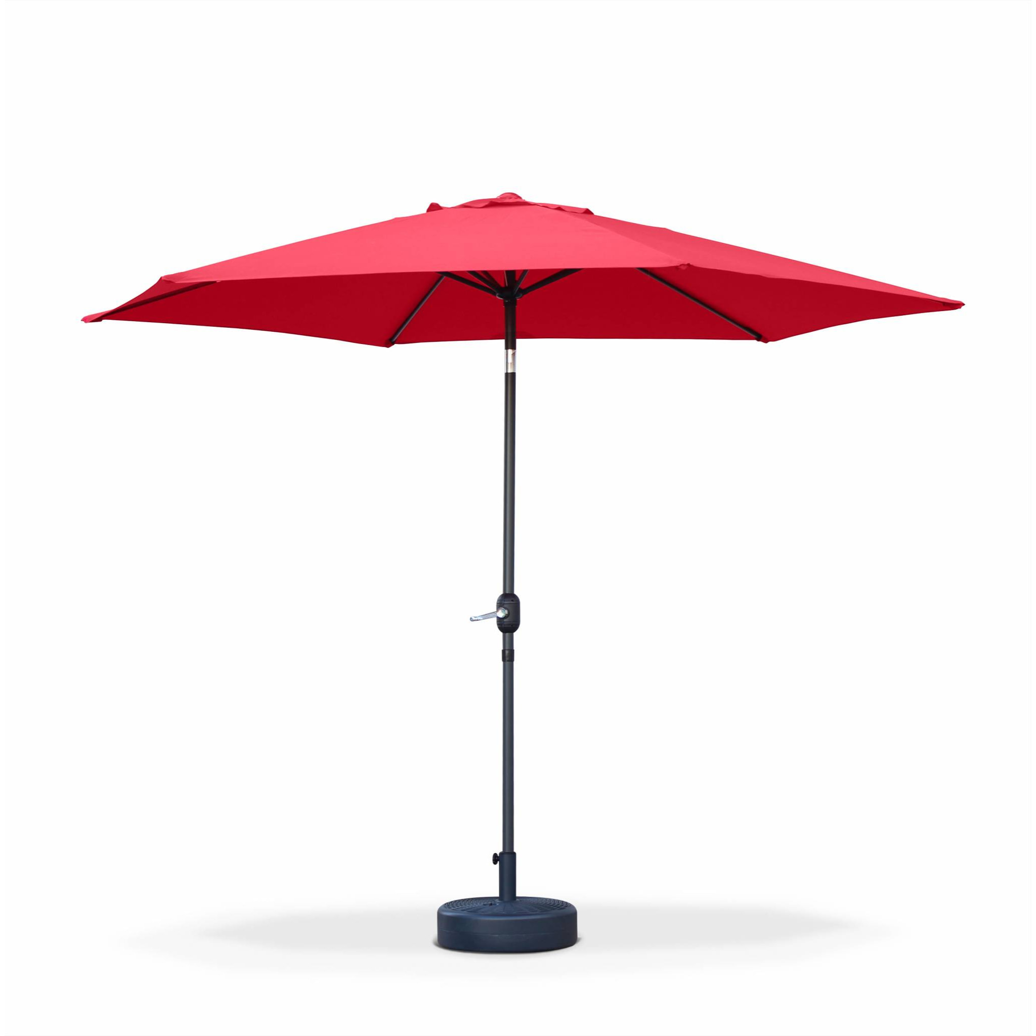 Parasol droit rond Ø300cm - Touquet Rouge - mât central en aluminium orientable et manivelle d'ouverture