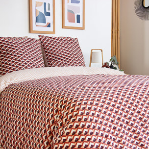 Parure housse de couette en microfibre motif géométrique -orange