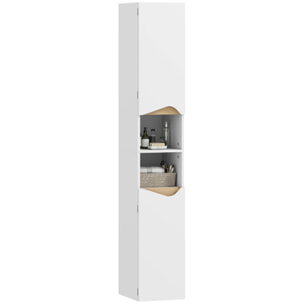 Colonne salle de bain design 2 portes 2 étagères 2 niches effet bois clair blanc