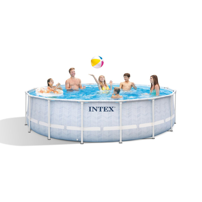 Intex Piscina Prisma Frame Chevron Rotonda, con Pompa Filtro 5678 L/h, Scaletta e Teli, 488x122 cm
